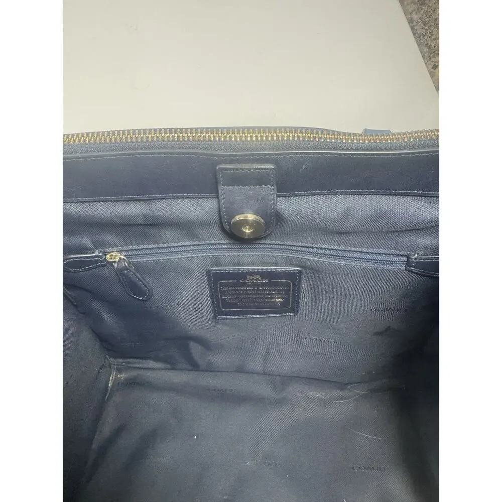 Coach Two Tone Blue Python Embossed And Leather Carryall Tote
